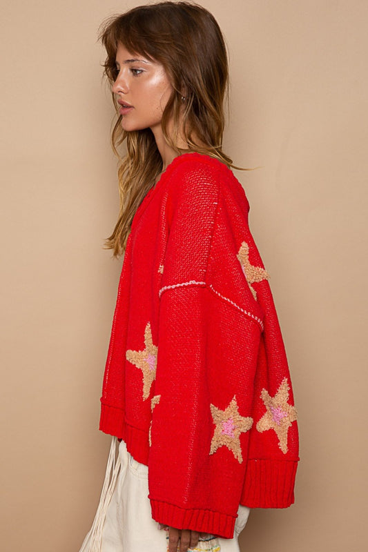 POL Long Sleeve Star Patch Sweater